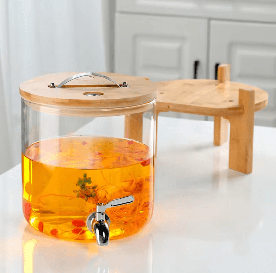 🍹 Glass Beverage Dispenser with Wooden Stand (3L)