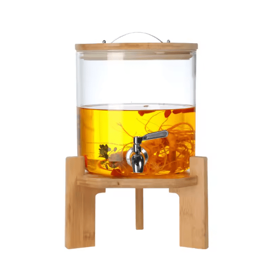 🍹 Glass Beverage Dispenser with Wooden Stand (3L)
