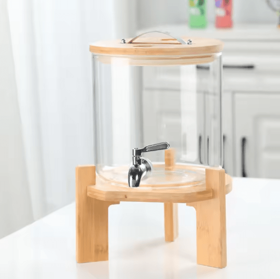 🍹 Glass Beverage Dispenser with Wooden Stand (3L)